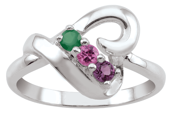 Jewlster Personalized Sterling Silver Open Heart Ring with Birthstones