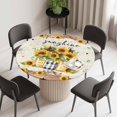 thumbnail image 2 of Sunflower Vintage Round Fitted Tablecloth with Elastic Edge, Waterproof Table Cloth Table Cover for 55"-60" Tables, Farmhouse Floral Botanical Brown Wooden Tablecloths for Dining Picnic Outdoor, 2 of 9