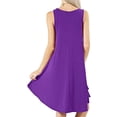 thumbnail image 3 of Robe d'Été Décontractée Sans Manches pour Femmes, Col Rond, Ample, Unie, avec Poches, P-2TG, A-Violet, TTG, 3 of 4