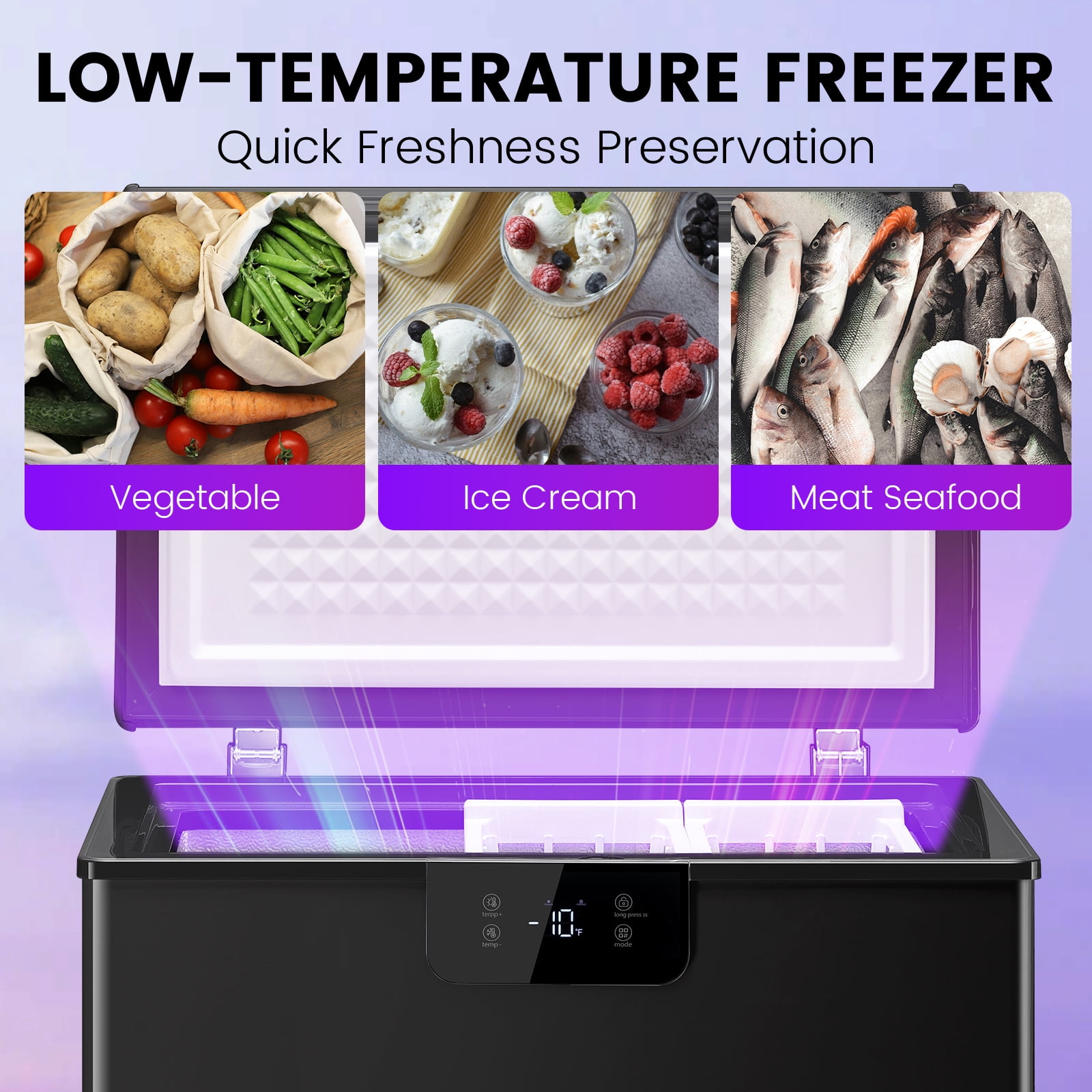 JIEJIA 4.5 Cu.ft Chest Freezer Large Capacity Compact Mini Deep Freezer with Electronic Temperature Control and 2 Removable Baskets Top Open Door Energy Saving, Black