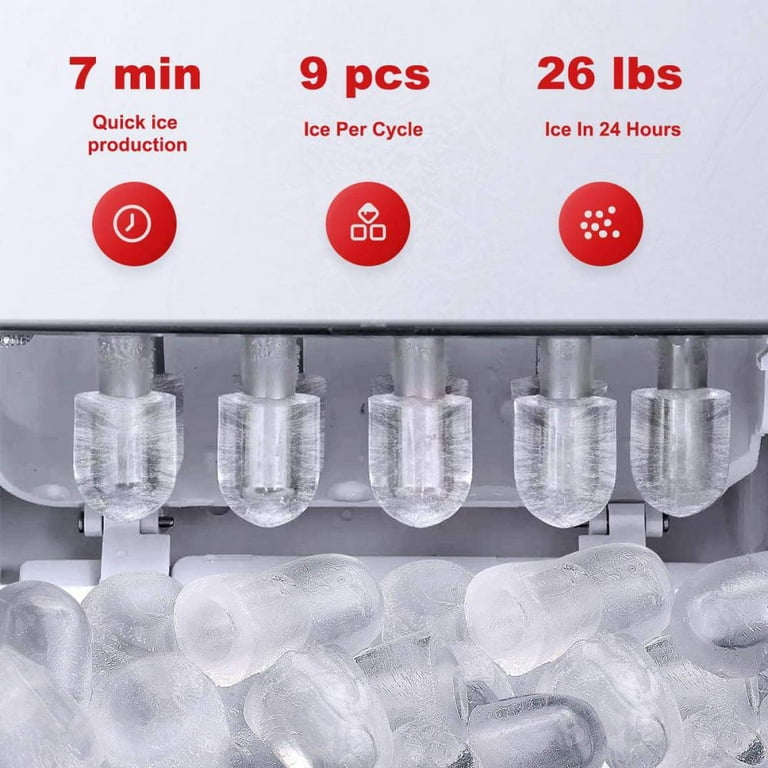 JALANTEK Counter top Ice Maker Machine with Self-Cleaning, 9 Ice Cubes  Ready in 8 Minutes, 26lbs Bullet Ice Cubes in 24H, with Ice Scoop and  Basket.