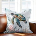 thumbnail image 2 of Ocean Sea Throw Pillow Cover Turtle Coral Seagrass Nautical Coastal Teal Green Cotton Linen Cushion Cover Throw Pillow Case with Invisible Zipper for Couch Sofa Bed Chair Car 24x24 Inch, 2 of 9