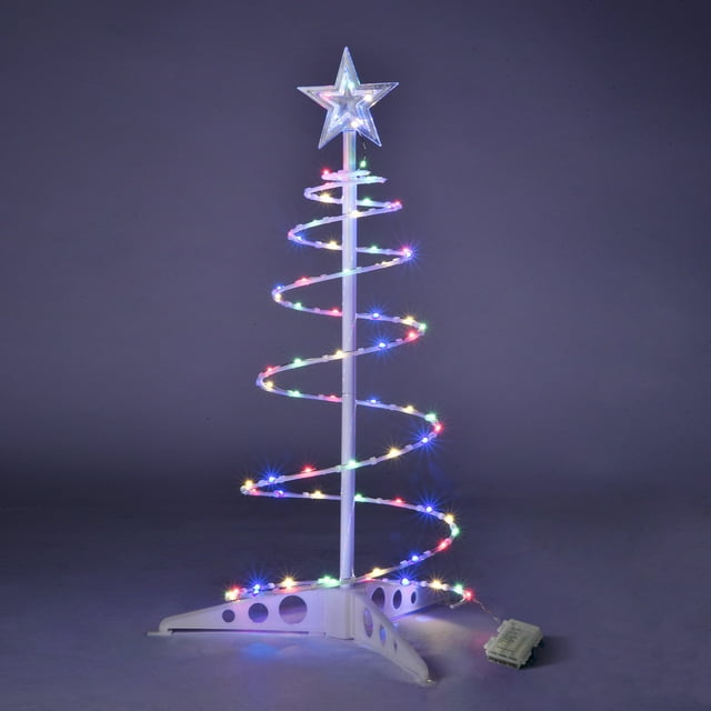 Yescom Lampe de Décoration de Vacances Intérieure Extérieure 2 Pieds LED Spirale Arbre de Noël 79 LEDs Alimentée par Batterie Multi-Couleur