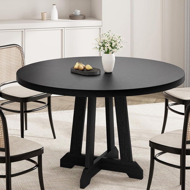 Rustic Dining Table for 4 to 6 People, 47 Inch Round Dining Table, Wooden Kitchen Table with Sturty Legs, Dining Room Table for Dining Room, Kitchen(Table Only)