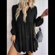 thumbnail image 5 of Vestidos Cortos de Larga para Mujer, Cuello en V, Informales, Holgados, con Vuelo, con , Estilo Bohemio para Vacaciones, para Otoño Negro XL, 5 of 8