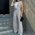 thumbnail image 4 of BLOCLOALO 2 Piece Lounge Set Sleeveless Tops Women's Fashionable Vest Wide Leg Pants Set Comfortable for Daily Wear Cropped Tank Tops Trendy Business Sets Womens Lounge Outfit Grey M, 4 of 7