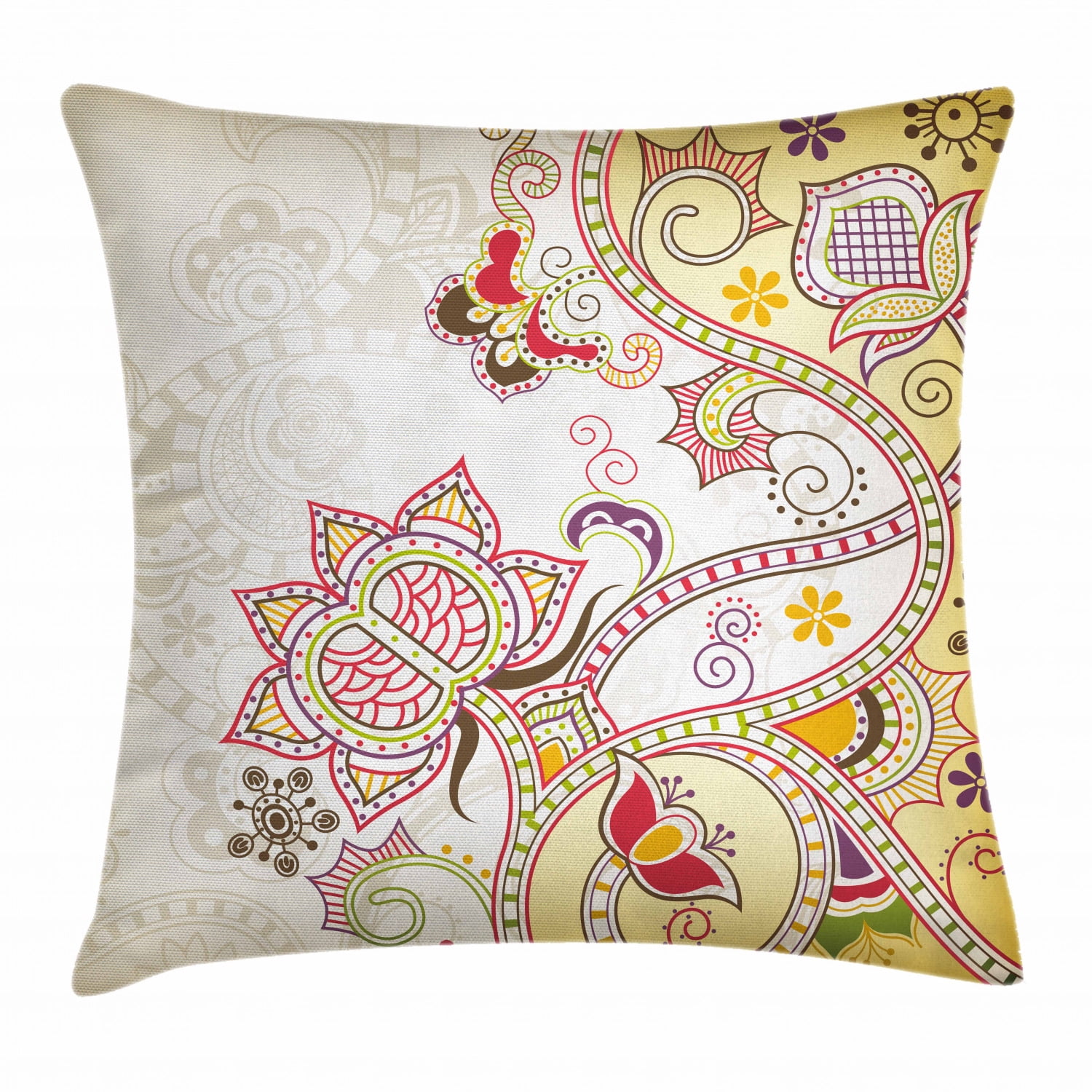Floral Throw Pillow Cushion Cover, Asian Oriental Flower Ornaments