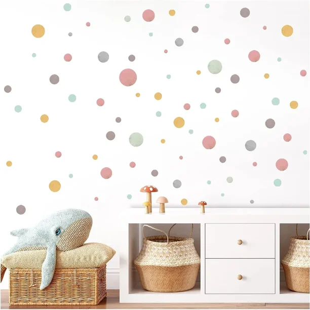 120 puntos adhesivo de pared para habitación infantil adhesivo de pared círculos rojo pastel gris menta adhesivo de pared decoración de pared para habitación de bebé DL887 2 rojo gris menta rojo gris