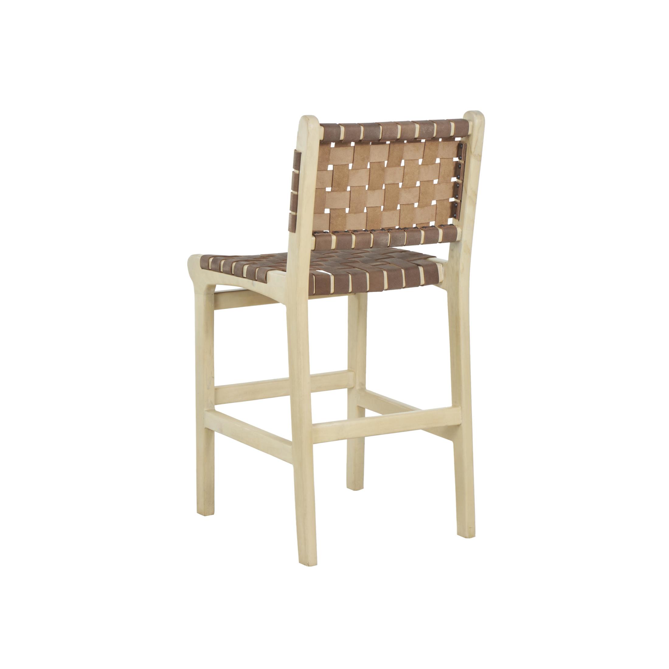 DecMode Mango Wood Handmade Woven Bar Stool with Light Brown Wood Frame with Backrest and Footrest, Brown