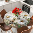 thumbnail image 2 of White Daisy Round Tablecloth 45-54 Inch Round Fitted Table Cloth with Elastic Edge, Summer Botanical Bee Farmhouse Brown Wooden Waterproof Table Cover Protector for Outdoor Picnic Party Dining, 2 of 6