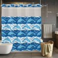 thumbnail image 3 of Ocean Dolphin No Hook Shower Curtain with Snap in Liner Blue Nautical Waves Vintage Summer Ethnic Waterproof Bathroom Shower Curtain with See Through Top Window for Bathtub 72" x 72", 3 of 9