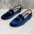 thumbnail image 4 of Sam Edelman Lior Blue Almond Toe Slip On Stacked Heel Fashion Classic Loafers (Blue Velvet Lior, 7), 4 of 7