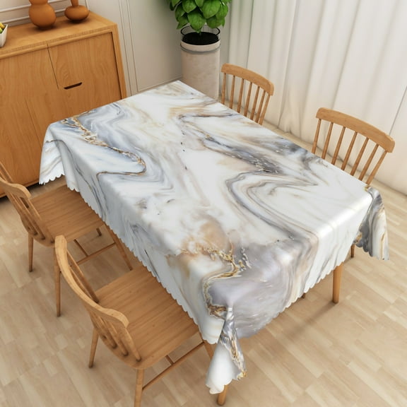 SUNOLIFE Grey Marble Tablecloth Rectangular Abstract Table Cloth Cover 54x72 Inch