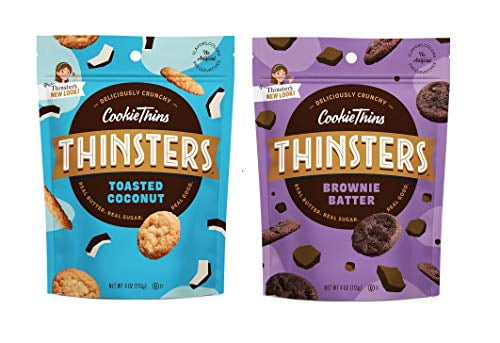 Thinsters Cookie Thins, 2 Flavor Variety Pack, 4 Ounce, Non GMO (Toasted Coconut & Brownie batter, Pack of 4)