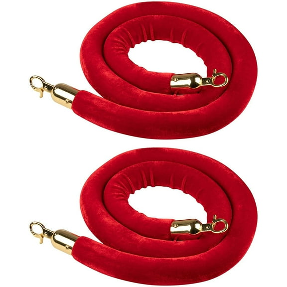 Juvale Red Velvet Stanchion Rope Set - Plush Velvet Rope Barriers & Gold Stanchions - Effortless Crowd Control & Line Dividers - Home Theater Decor & Movie Room Accessories - Set of 2, 5 ft