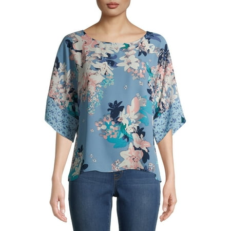 The Pioneer Woman Short Sleeve Twin Print Blouse, Womens