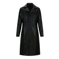 thumbnail image 2 of Long Winter Coats for Men Double Breasted Trench Coat Collar Faux Leather Warm Overcoat, 2 of 7