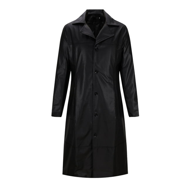 Styesk Jackets for Men Men Fashion Solid Color Long Sleeved Button Up Collar Hooded Faux Leather Coat Jacket