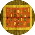 thumbnail image 1 of Ahgly Company Machine Washable Indoor Round Abstract Yellow Contemporary Area Rugs, 3' Round, 1 of 4