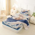 thumbnail image 2 of Castle Fairy Retro Cat Riding Whale Twin Sheets 3pcs,Wave Mountain Kitten Art Bedding,Sky Cream,1 Fitted Sheet,1 Flat Sheet and 1 Pillowcase, 2 of 6