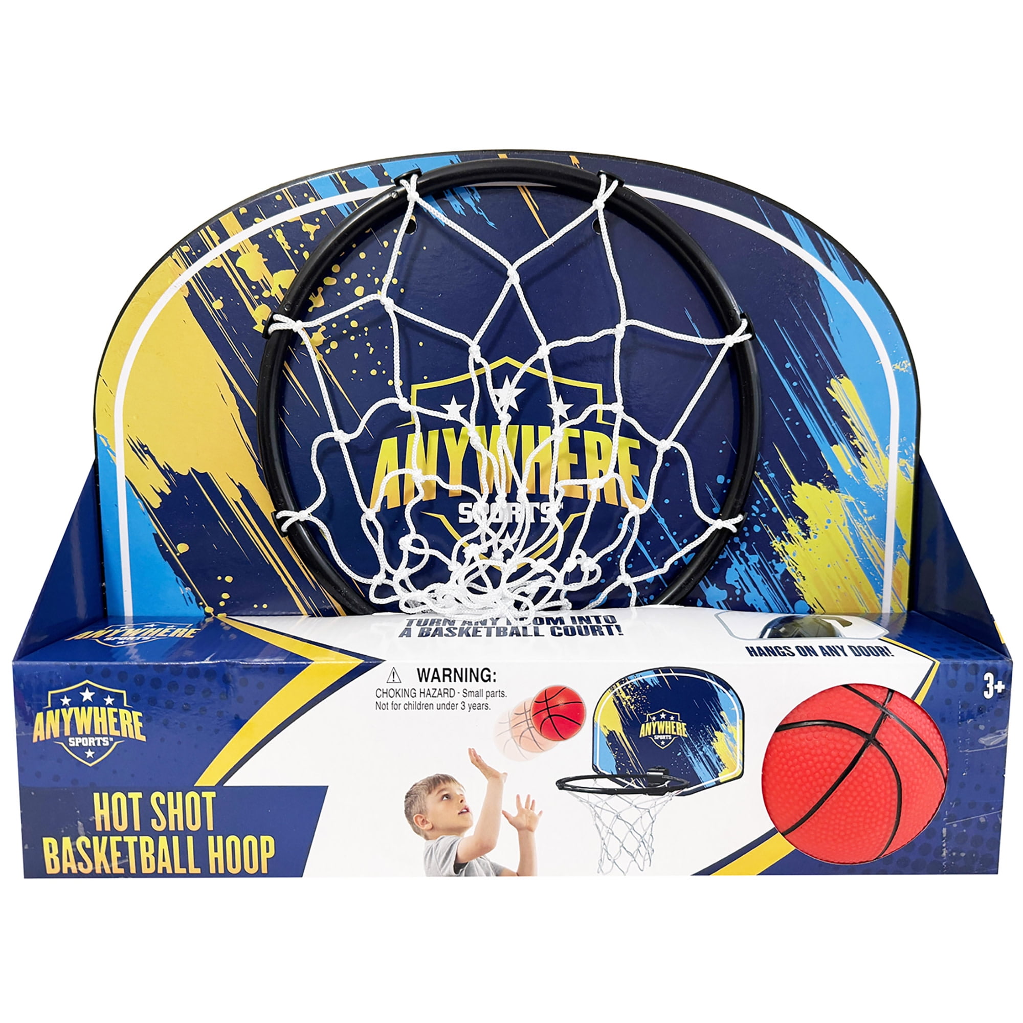 Anywhere Sports: Hot Shot Basketball Hoop - 6" Silent Foam Ball, Over-The-Door Backboard, Clip-On Mount, Indoor-Outdoor, Quiet Sports Play, Kids 3+