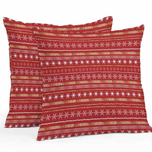 Boanket Outdoor Pillow Covers 16 x 16 Inches, Christmas, Waterproof Throw Pillow Cover Set of 2, Boho Red Gold Geometric Stripes Dots Decorative Square Cushion Covers for Patio/Tent/Couch/Garden