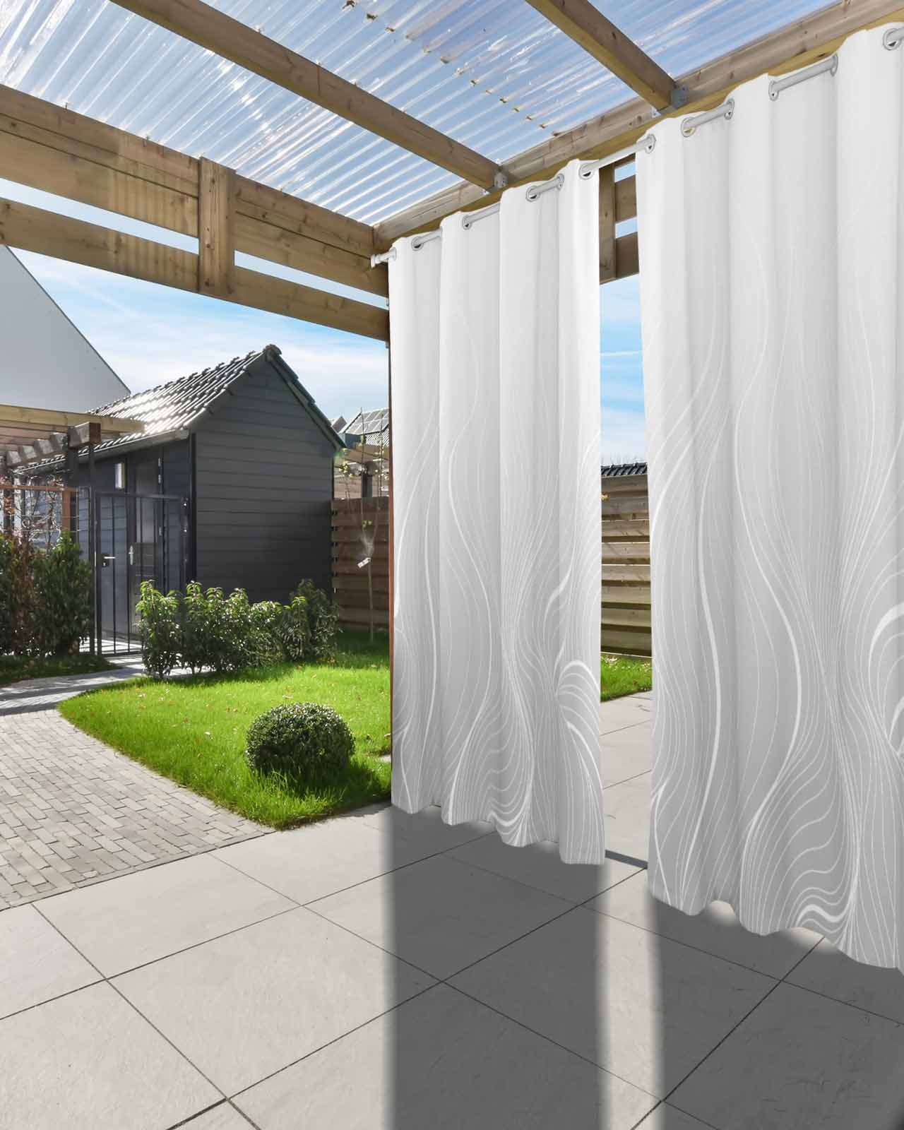 Grey Geometric Outdoor Curtains for Patio, Modern White Stripe Abstract Distortion Art Privacy Drapes Grommet Waterproof Outside Curtains for Porch/Cabana/Balcony 54"x 108", 1 Panel