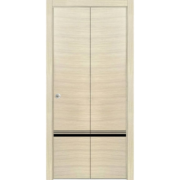 Sliding Closet Bi-fold Doors 36 x 80 inches | Planum 0012 Natural Veneer with Frosted Glass | Sturdy Tracks Moldings Trims Hardware Set | Wood Solid Bedroom Wardrobe Doors