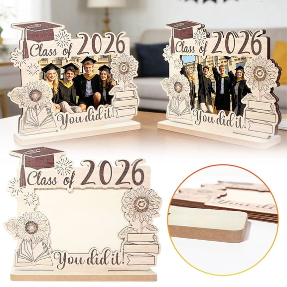 Mohdy Graduation Season Gifts, Commemorative Photo Frame, Class Of 2026 Graduation Picture Frame Wooden Graduate Small Cap Photo Display Home Decor