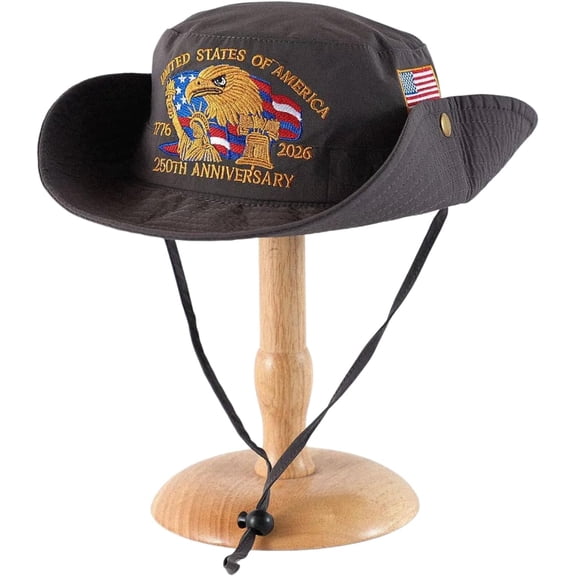 250 Anniversary USA Hat for Women, Off-White Embroidered America 250 Bucket Hat, 1776-2026 Packable Summer Sun Patriotic Cap