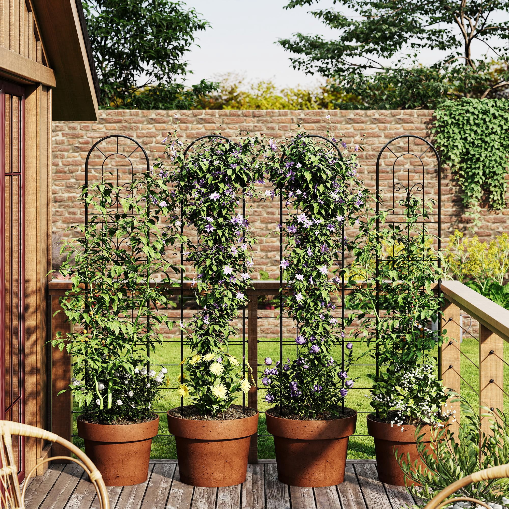 Goldensoil 4-Pack Iron Garden Trellis - 55"x11.8" Climbing Plants Trellis Fence for Outdoor Decor