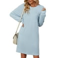 thumbnail image 4 of Deago Women's Knit Long Sleeve Dress Loose Fit Casual Crew Neck Flowy Mini Dresses with Pocket Fall Winter Fashion (Blue, M), 4 of 10