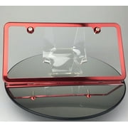 Slim 2 Holes Style Powder Coated Candy Red Stainless Steel License Plate Frame with Aluminum Screw Cap