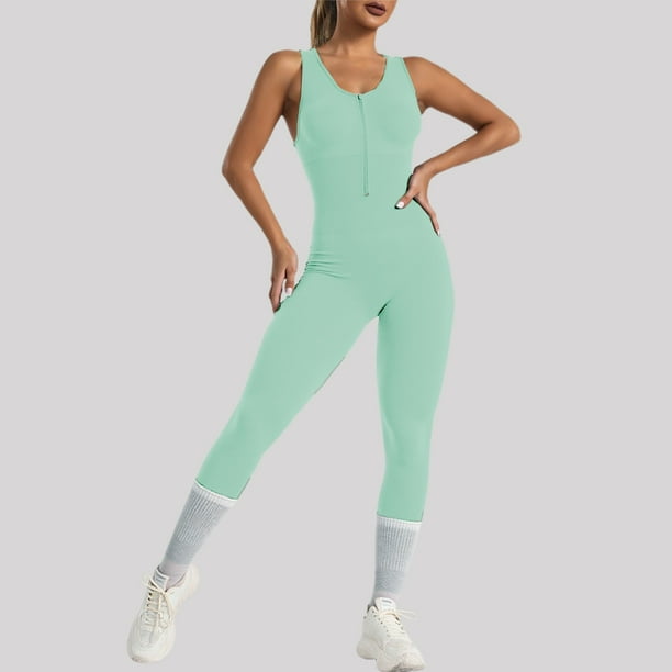 WILLBEST Mono de Entrenamiento para Mujer, de Manga Larga, con Cremallera Frontal Y Espalda Descubierta, Elástico, Deportivo, para Yoga, Running, Ropa Informal Cómoda. Mediana