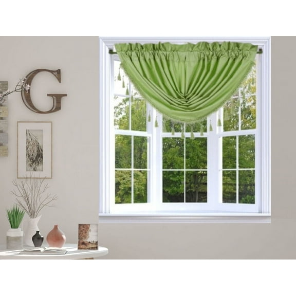 Rs8 1-Piece Lime Green Swag Waterfall Insulated Foam Lined Blackout Rod Pocket Window Valance 48"Wx 38"L