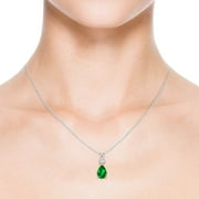 Angara Necklace - Natural 1.2 ct Emerald Teardrop Pendant Necklace with Diamond in Platinum for Women (Size-9x6mm) | May Birthstone Jewelry, Birthday, Anniversary, Christmas, Jewelry Gift for Women