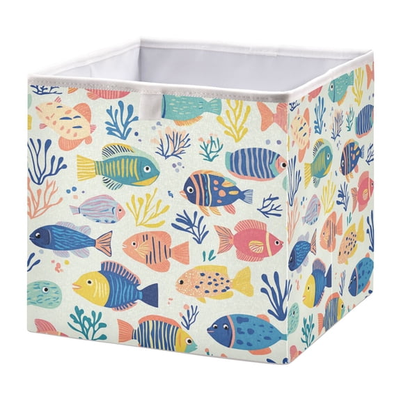 Open Home Storage Bins Durable Foldable Fabric Organizers for Clothes Toys Books 11.02x11.02x11.02 in Vibrant Colorful Fish Pattern