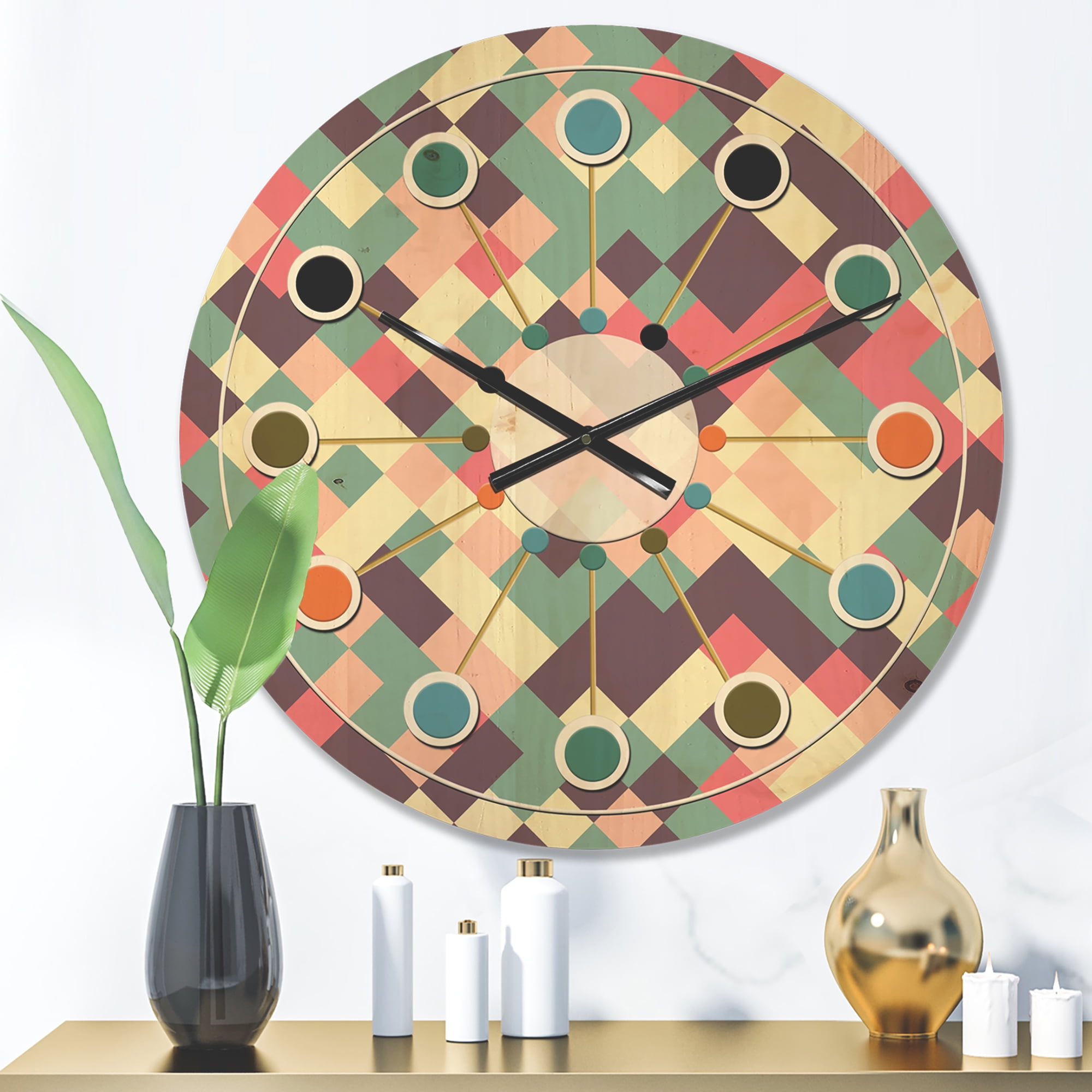 Designart 'Square Retro Design IV' Mid-Century Modern Wood Wall Clock