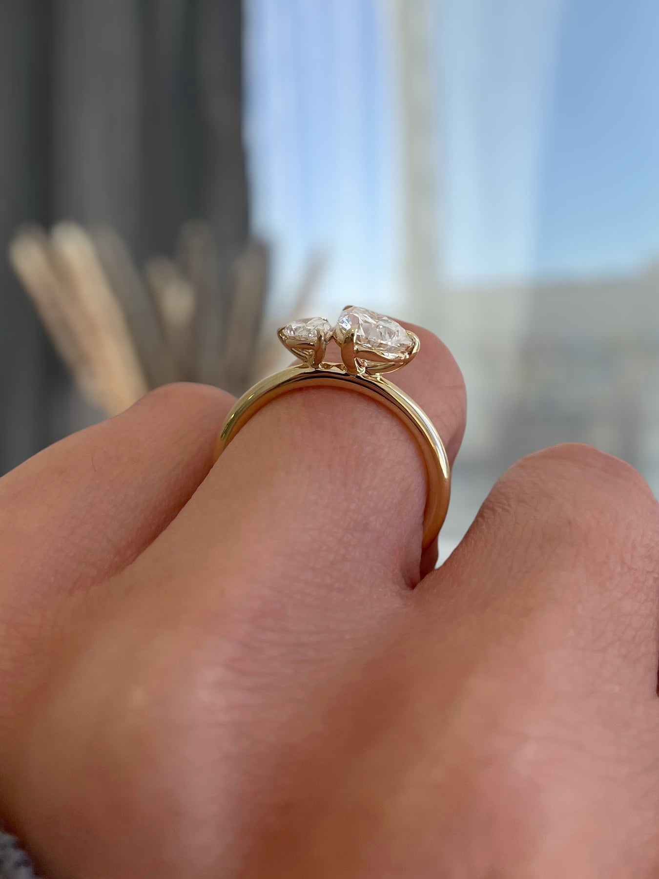ESTE ORIGIN 2.5Ct Double Pear Toi et Moi Moissanite Engagement Ring 10K Rose Gold Two Stone Ring for Women US 7