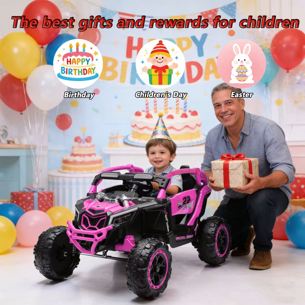 NovaDrive 24V Kids Ride On Electric UTV with Parent Remote Control, 4-Wheel Suspension, 2WD, 3 Speeds, Power Display, Bluetooth MP3 Music & LED Lights, Ages 3+