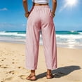 thumbnail image 4 of WAYUTE Womens Casual Pants with Drawstring and Pockets Striped Print Straight Leg Loose Fit Comfortable Trousers Versatile Outdoor,Red,2XL, 4 of 5