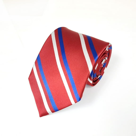 ROMARIO MANZINI White and Royal Blue Stripe on Red colored Design Woven Necktie
