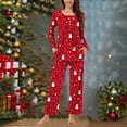 thumbnail image 1 of Puntoco Conjuntos de pijama cómodos para mujer Conjunto de pijama informal con cuello en V y pantalones largos con estampado navideño para mujer, 1 of 5