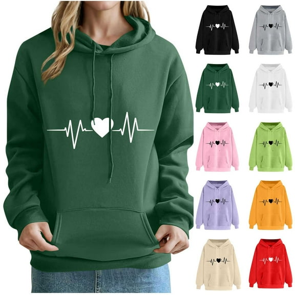 Brondbend Womans Hoodie Pullovers for Women Long Sleeved Drawstring Pocket Pullover Print Comfortable Loose Tops Lady Fitness Workout Fall Winter Wear Army Green
