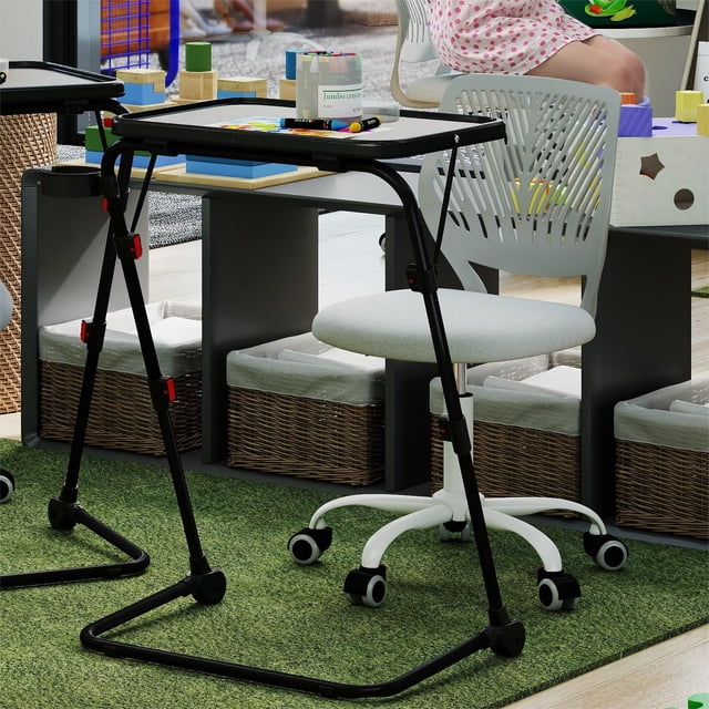 Homy Casa Kids Folding Study Desk and Ergonomic Swivel Chair Set, Adjustable Seat Height, Game Table with Soft PVC Top