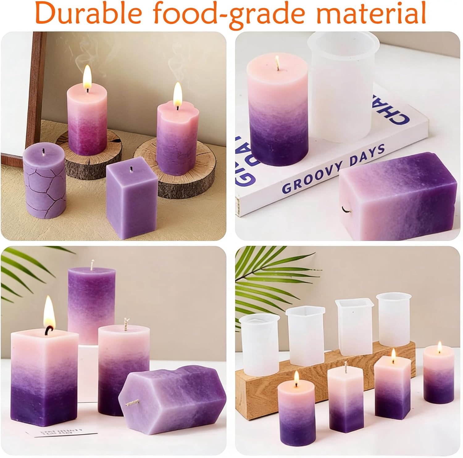 8PCS Reusable Silicone Candle Molds Set - Cylinder/Hexagon/Octagonal/Heart/Flower/Square Shapes for DIY Making Soap Resin Crafts Easy Release Making Kit (8 Cylinder & Hexagon)
