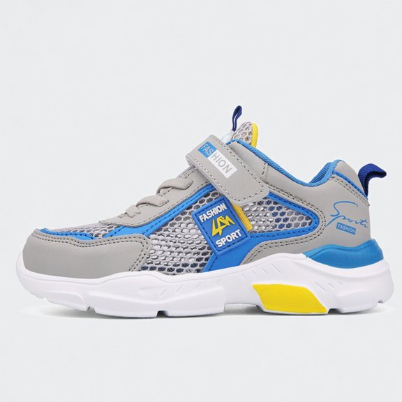 Ticikt Kids Mesh Sneakers, Boys Breathable Sport Running Shoes with Hook and Loop, Lightweight Athletic Shoes,Grey,Size:9.5-10 Years