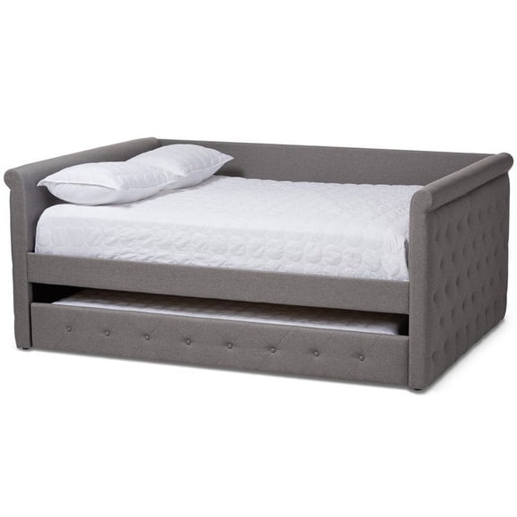 Pemberly Row Tufted Full Daybed with Trundle in Gray
