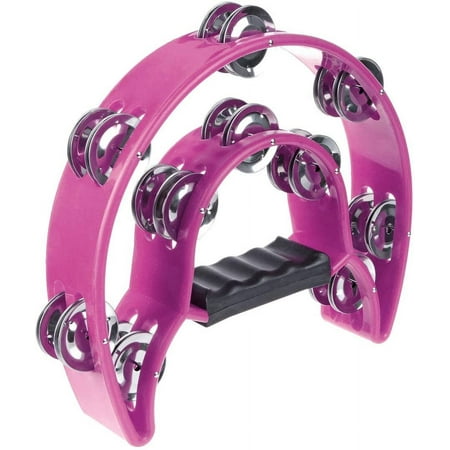 Half Moon Musical Tambourine Double Row Metal Jingles Hand Held Percussion Drum Multicolor for KTV Party with Ergonomic Handle Grip (Purple)