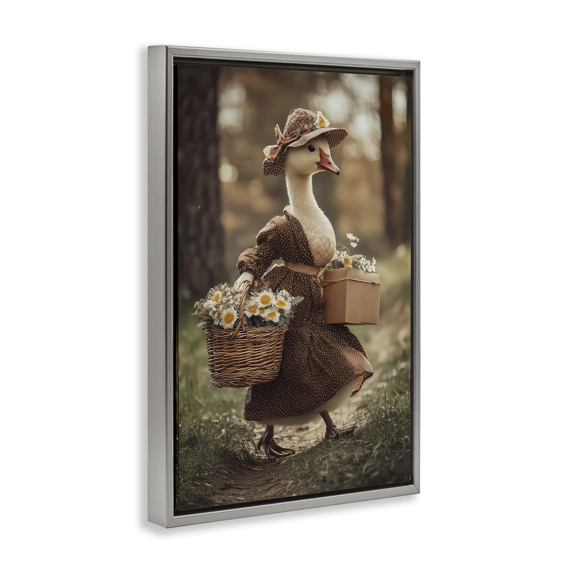 Stupell Industries Mother Goose with Flowers Gray Framed Floater Canvas Wall Art, design by The Wands Want